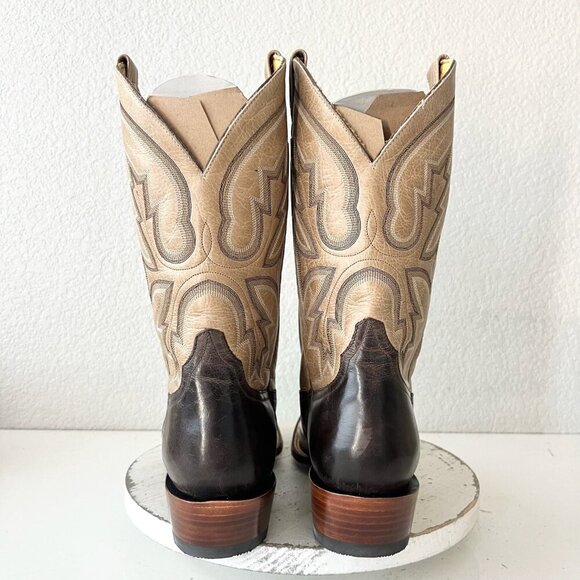 Rod Patrick Mens Cowboy Boots 12.5A Antique Mocha Bison Brown Western Blunt Toe - Picture 3 of 13